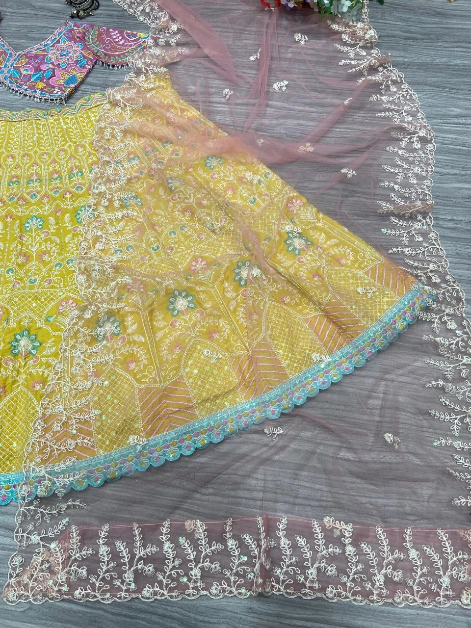 Premium Silk Lehenga Set with Heavy Embroidery - XXL-Yellow-3