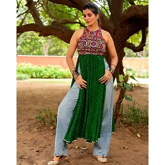MIRROR WORK KURTI: CHINON FABRIC WITH DIGITAL PRINT