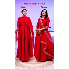 Tapeta Silk Potali Button Dress with Butterfly Net Dupatta