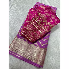 Zigzag Border Viscose Saree with Ready-made Blouse - Size 38-42