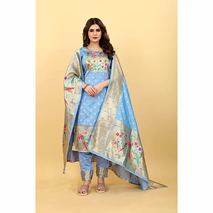 9 Color Options! Pure Silk 3-Piece Set: Top, Bottom, and Dupatta