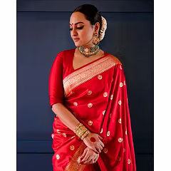 Beautiful Gold Zari Silk Saree with Matching Blouse Piece