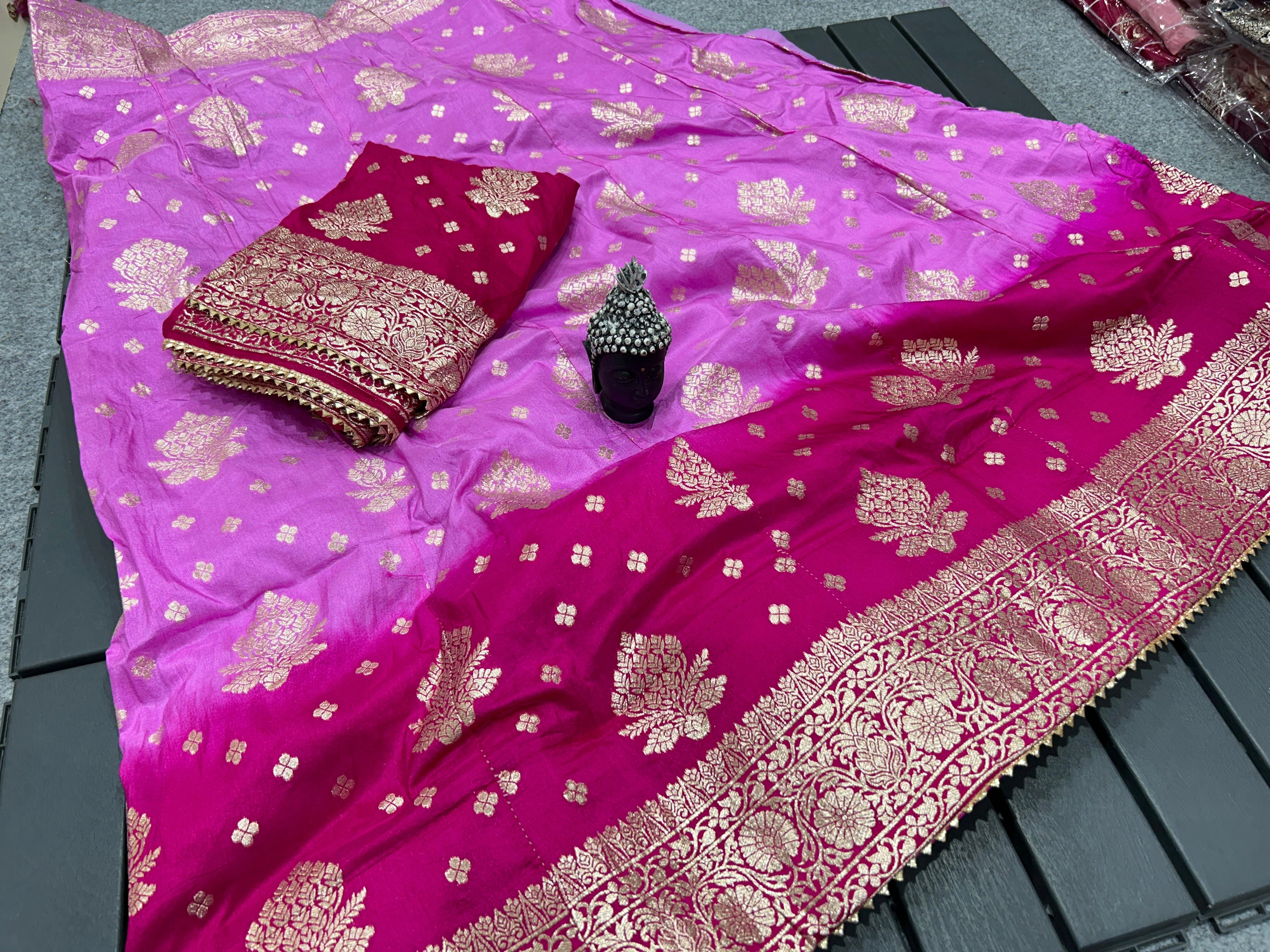 Pure Upada Silk Lehenga with Zari Work &amp; Matching Dupatta-Pink-1