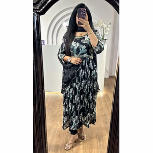 Colorful Hand-Worked Gown Set with Stylish Dupatta