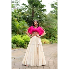 Leheriya Print Full-Stitched Lehenga with Kutchi Patchwork Blouse