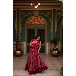 Printed Lehenga with Gota Patti Lace and Matching Dupatta