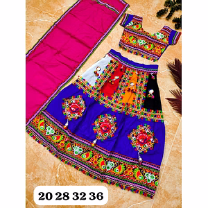 Stunning Chain Stitch Embroidered Cotton Lehenga Set for Girls (3-14 years)