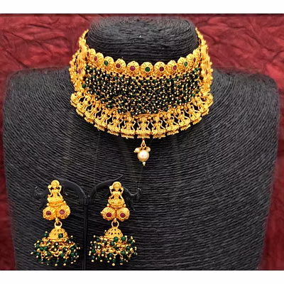Laxmi design choker style necklace set-Pearl-2