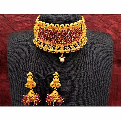 Laxmi design choker style necklace set-Pearl-1