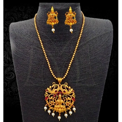 Laxmi Ji style with a dancing peacock temple pendant-PS-2290-88
