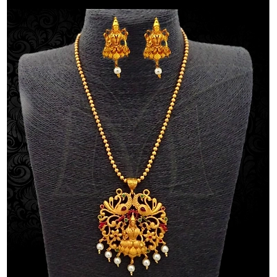 Laxmi Ji style with a dancing peacock temple pendant-2