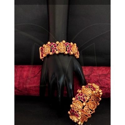 Beautiful Laxmi Design Matte Gold Polish Designer Temple Bangle Set-BG-1660-349
