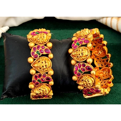 Beautiful Laxmi Design Matte Gold Polish Designer Temple Bangle Set-1