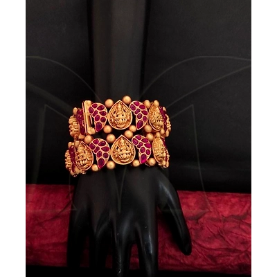 Beautiful Laxmi Design Matte Gold Polish Designer Temple Bangle Set-2