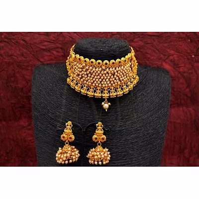 Laxmi design choker style necklace set-Pearl-3