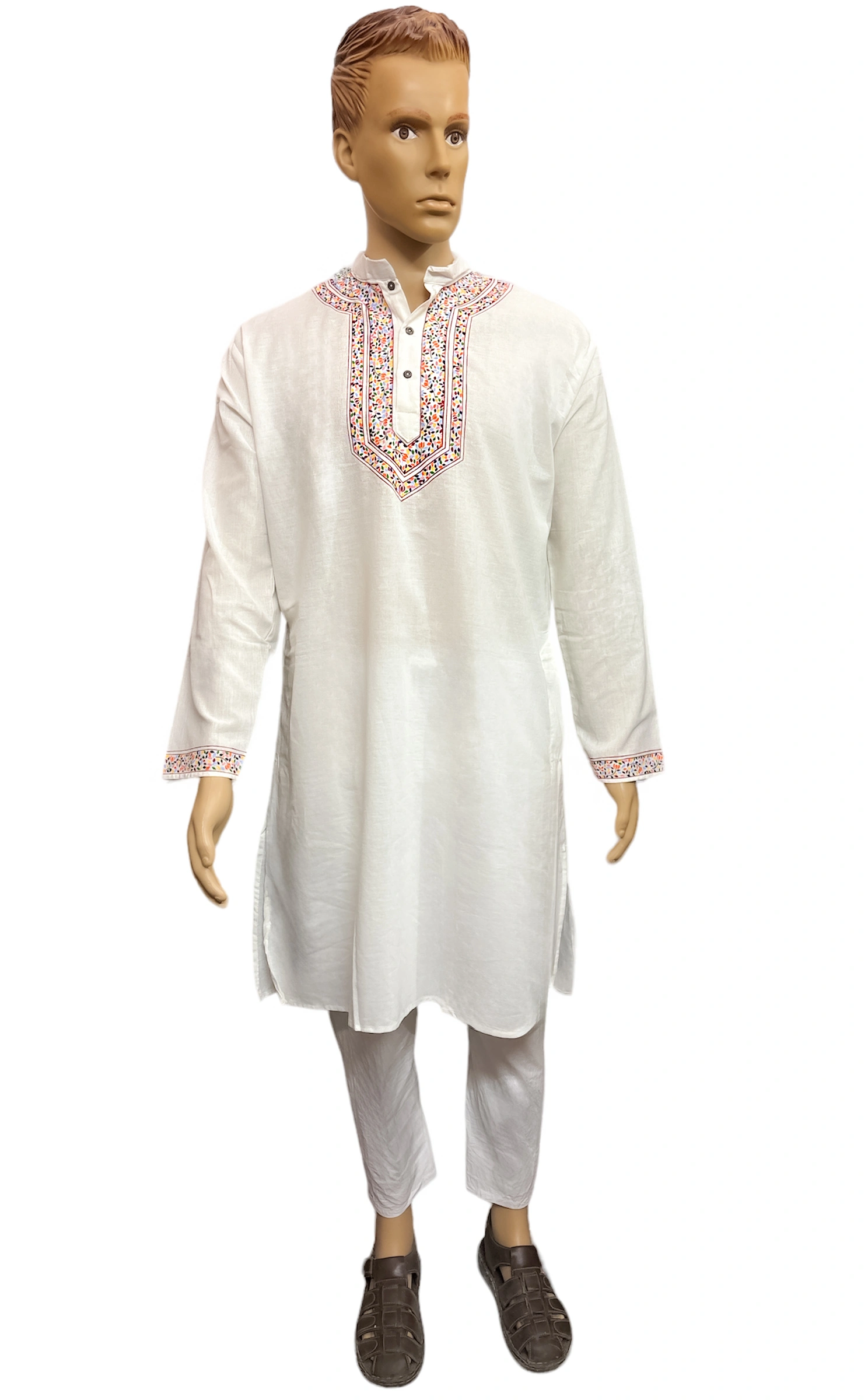 AUTHENTIC WHITE HAND-PAINTED ETHNIC KURTA-12583588