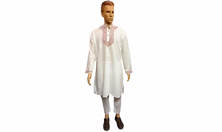 AUTHENTIC WHITE HAND-PAINTED ETHNIC KURTA