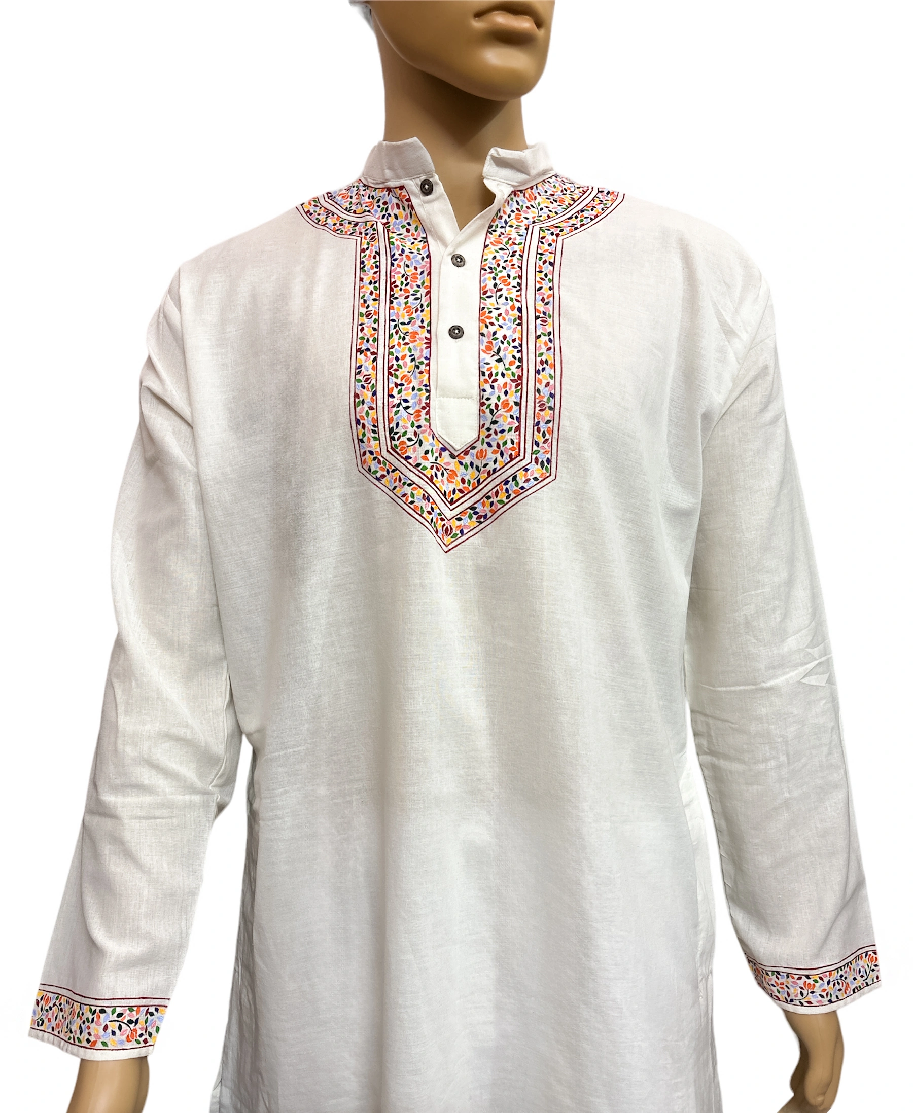 AUTHENTIC WHITE HAND-PAINTED ETHNIC KURTA-M-3