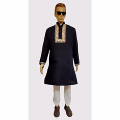 Black Hand- Painted Kurta Straight Button Kurta Design- Jamdani