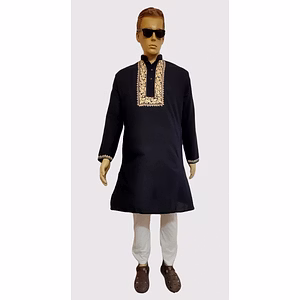 Black Hand- Painted Kurta Straight Button Kurta Design- Jamdani