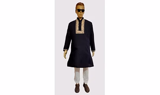 Black Hand- Painted Kurta Straight Button Kurta Design- Jamdani