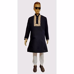 Black Hand- Painted Kurta Straight Button Kurta Design- Jamdani