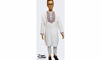 White Hand- Painted Kurta Straight Button Kurta Design- Abstract Fish Motif