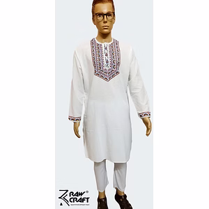 White Hand- Painted Kurta Straight Button Kurta Design- Abstract Fish Motif