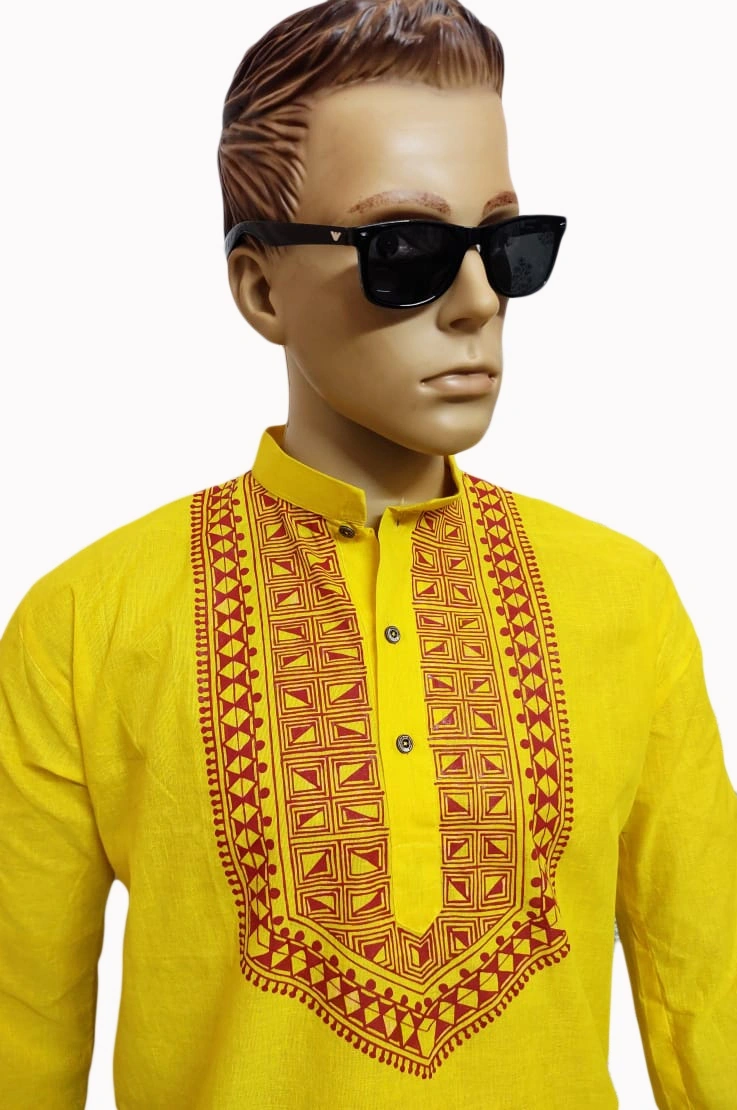 Yellow Hand- Painted Kurta Straight Button Kurta Design- Abstract-Raw1040