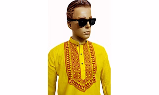 Yellow Hand- Painted Kurta Straight Button Kurta Design- Abstract