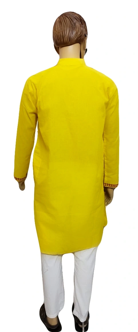 Yellow Hand- Painted Kurta Straight Button Kurta Design- Abstract-XL-2