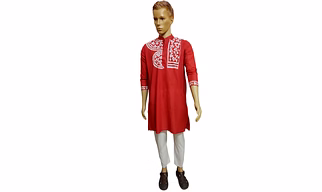 Red Hand- Painted Kurta Straight Button Kurta Design- Fish Motif