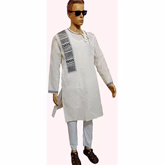 White Hand- Painted Kurta Side Button Kurta Design- Jamindar Abstract