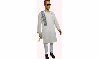 White Hand- Painted Kurta Side Button Kurta Design- Jamindar Abstract