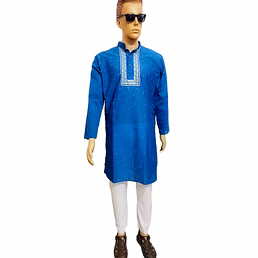 Blue Hand- Painted Kurta Straight Button Kurta Design- Modern Abstract