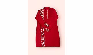 Maroon Hand- Painted Kurta Straight Button Kurta Design- Jamdani