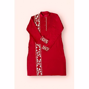 Maroon Hand- Painted Kurta Straight Button Kurta Design- Jamdani