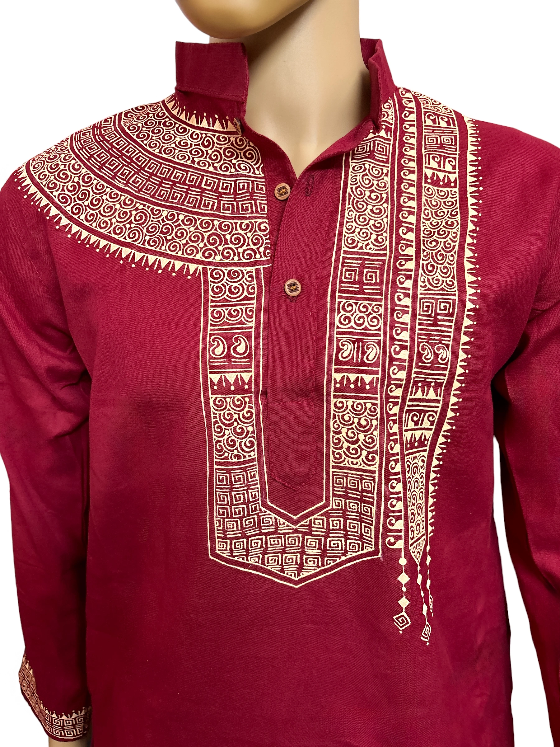 Exclusive Hand- Painted Khadi Cotton Kurta for Men-M-1