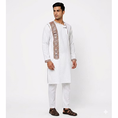 authentic madhubani warli fusion designed hand painted kurta for men
