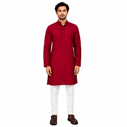 RAW CRAFT's Pure Cotton Solid Kurta for Men