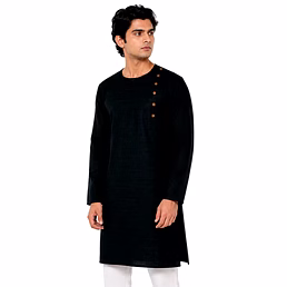 RAW CRAFT's Pure Cotton Solid Side Buttoned Kurta for Men