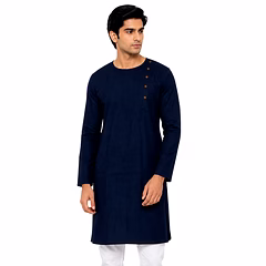 RAW CRAFT's Pure Cotton Solid Side Buttoned Kurta for Men