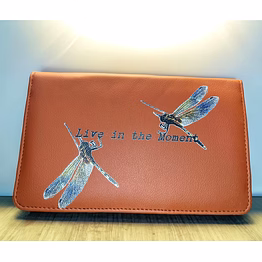 live in the moment brown vegan leather travel wallet
