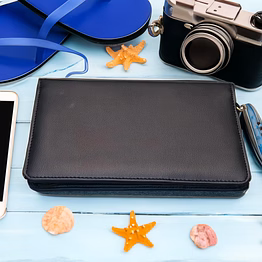 black vegan leather travel wallet
