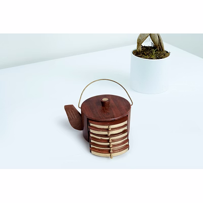 wooden kettle handmade drink coasters - set of 6