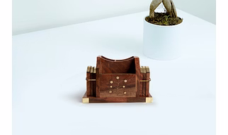 Wooden Handmade Pen Stand and Drink Coasters - Set of 6