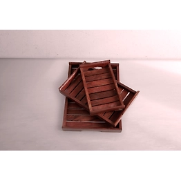 Wooden Serving Tray Set of 3 - Walnut