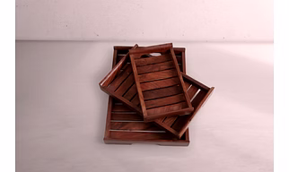 Wooden Serving Tray Set of 3 - Walnut