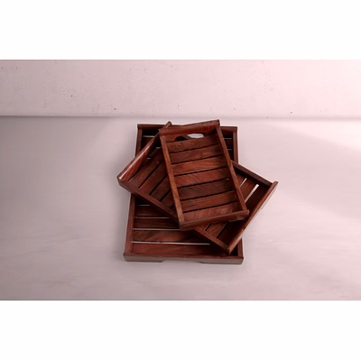 wooden serving tray set of 3 - walnut