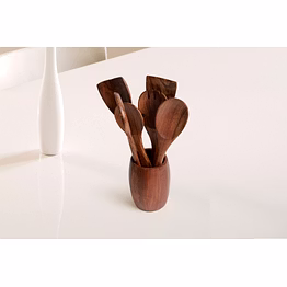 wooden sheesham cooking spoon set - 7 pieces